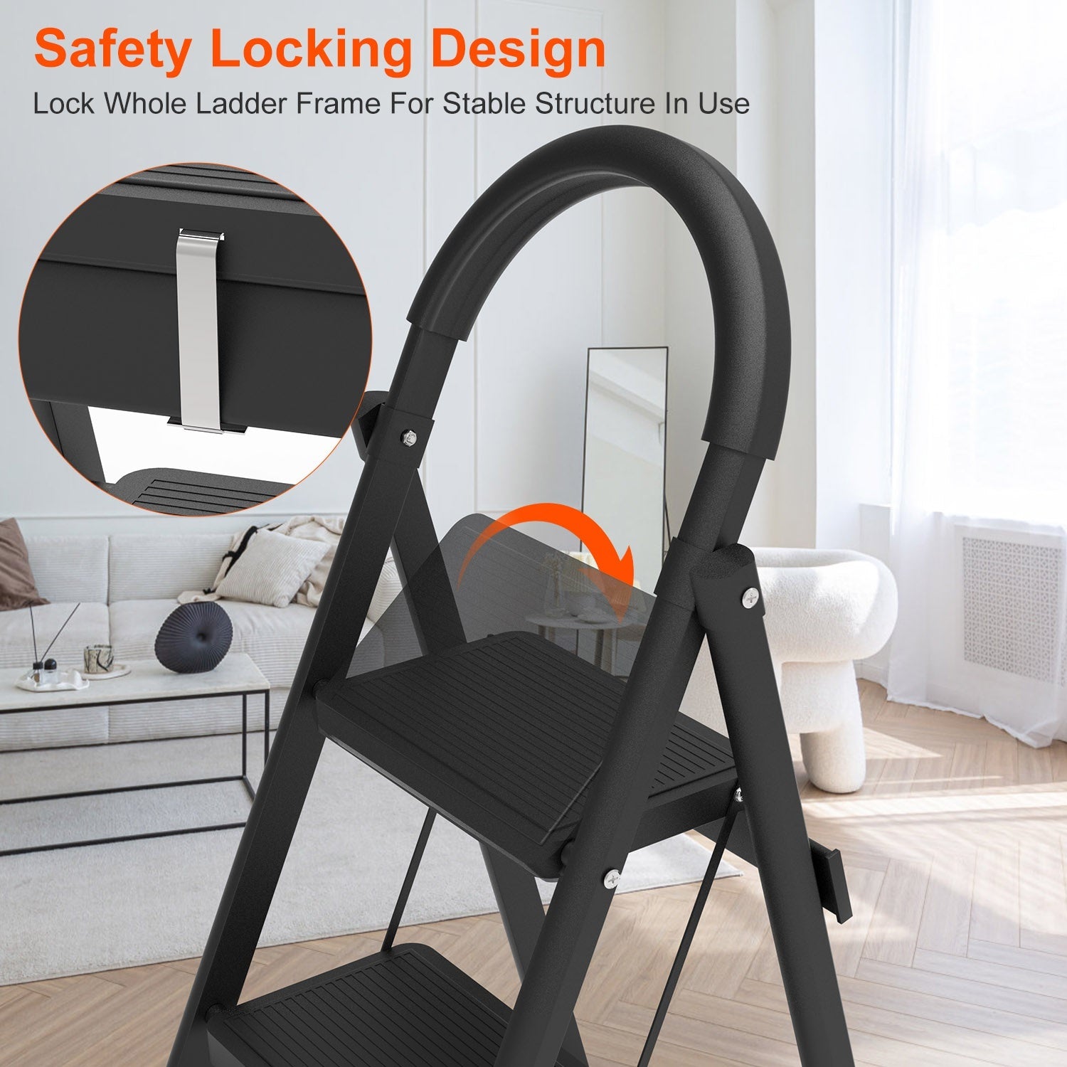3-Step Foldable Ladder with Anti-Slip Pedals & Soft Handgrip | 330 lbs Capacity