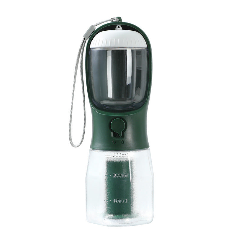 Botella de agua 3 en 1 para perros con dispensador de bolsas para comida y excrementos | Vaso de viaje portátil para mascotas