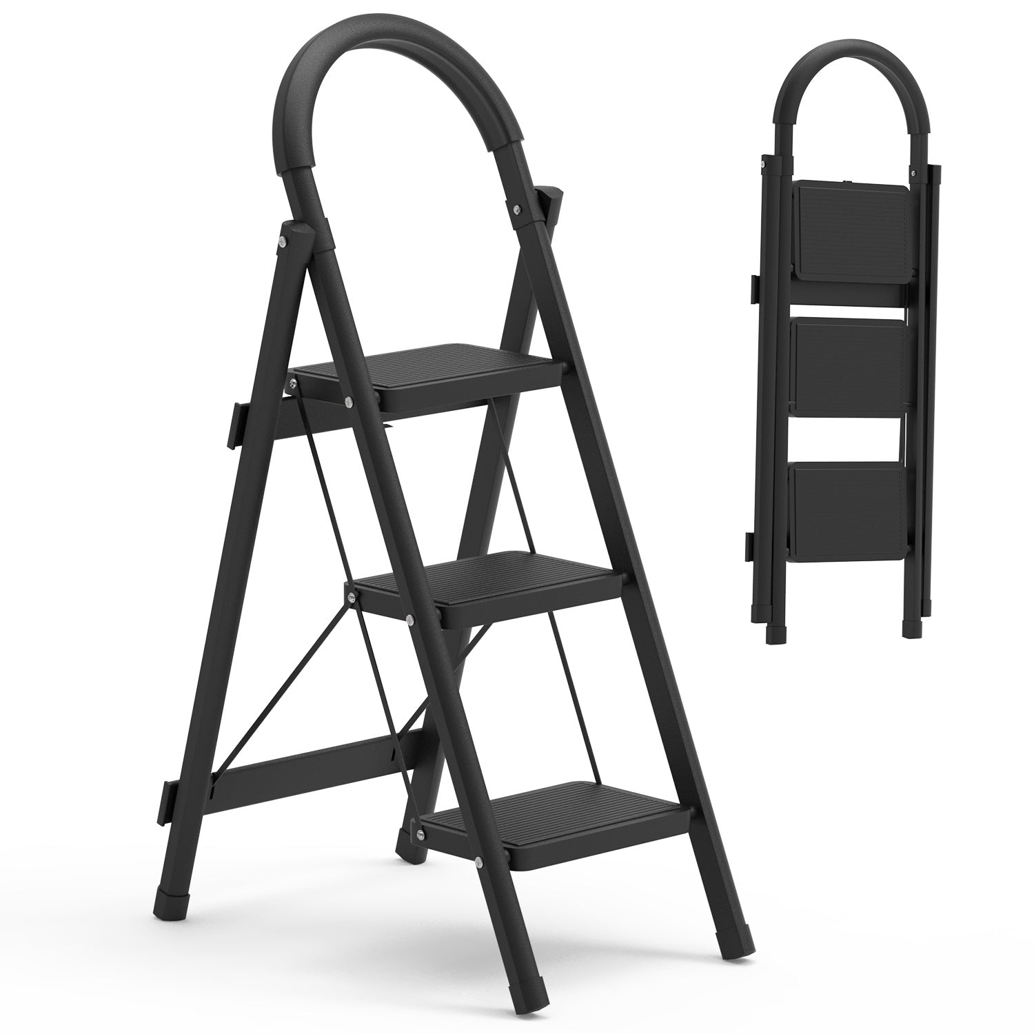 3-Step Foldable Ladder with Anti-Slip Pedals & Soft Handgrip | 330 lbs Capacity